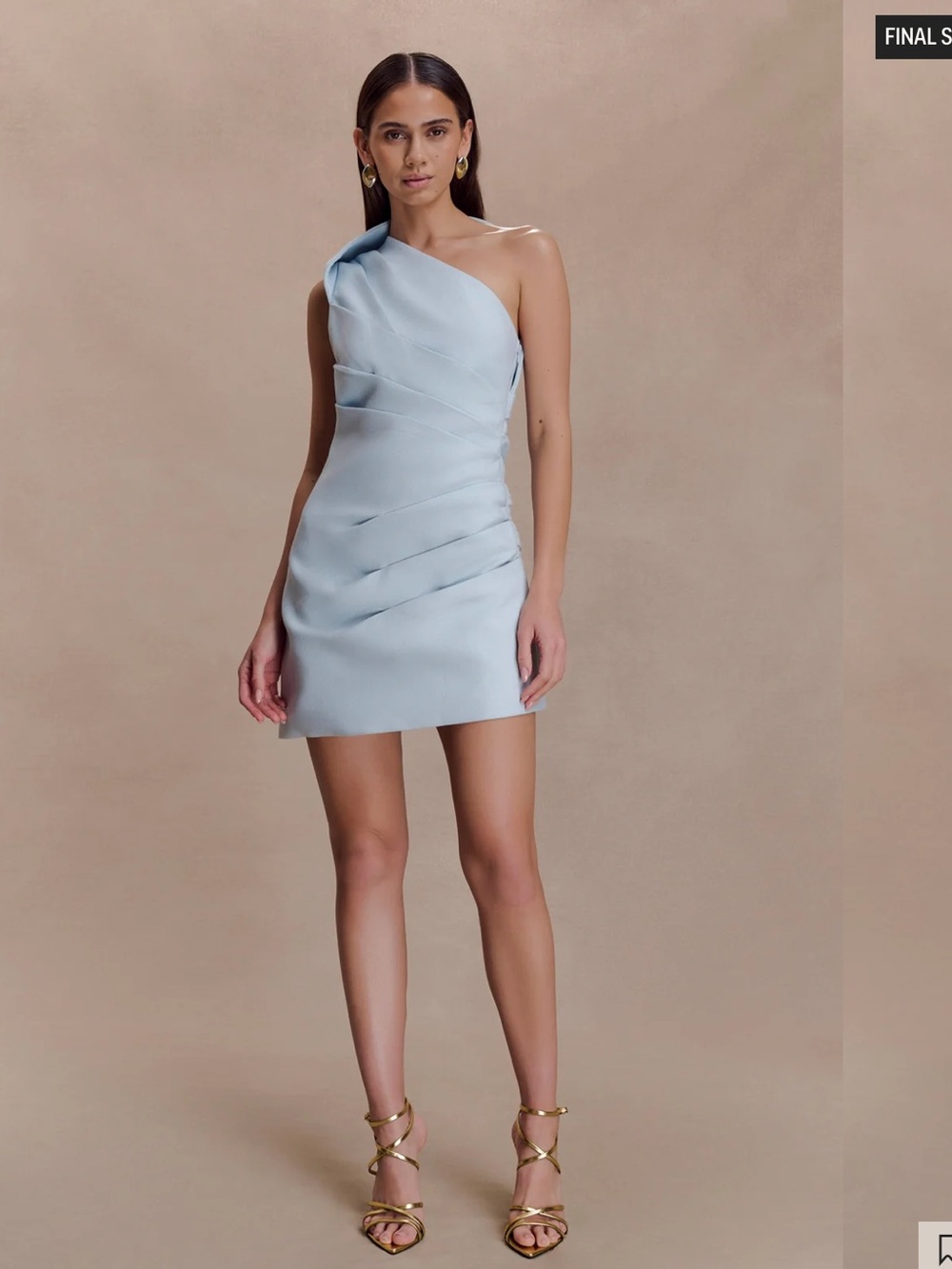 Meshki Helena One Shoulder Linen Mini Dress - Powder Blue